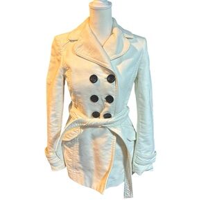 Ann Taylor Petites White Double Breasted Belted Peacoat Jacket XSP #BN